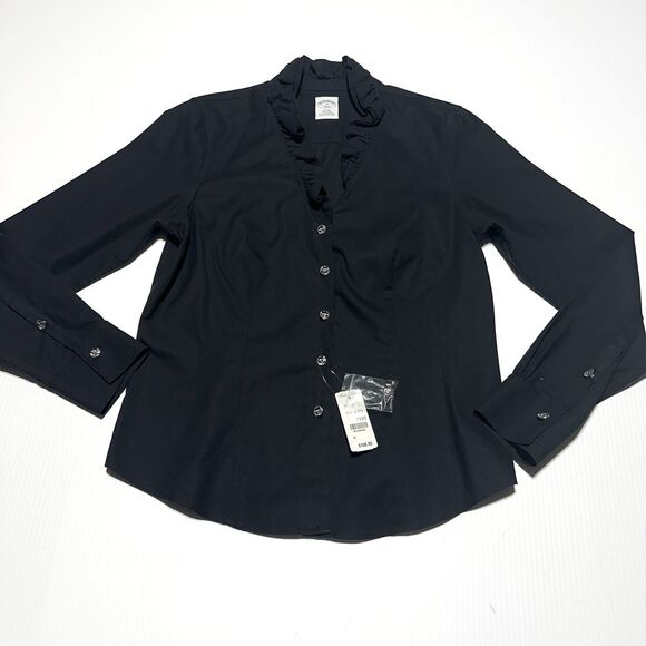 Brooks Brothers Black Fitted Non-Iron Black Button Up Shirt Size 10 Ruffle NWT - Picture 5 of 11